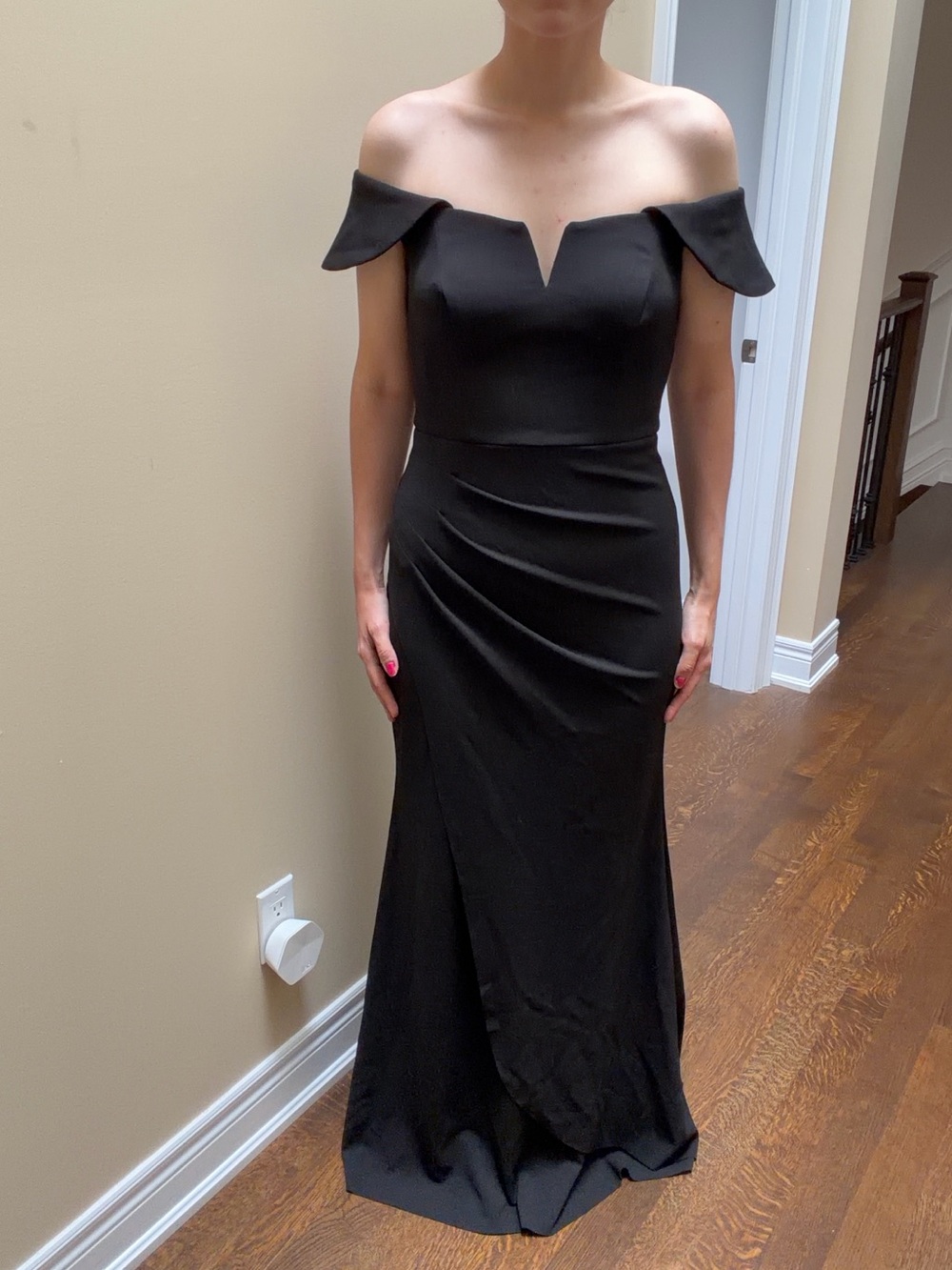 XSCAPE Evening 5338X Black Floor Length Off The Shoulder Gown Size 4 Small NEW